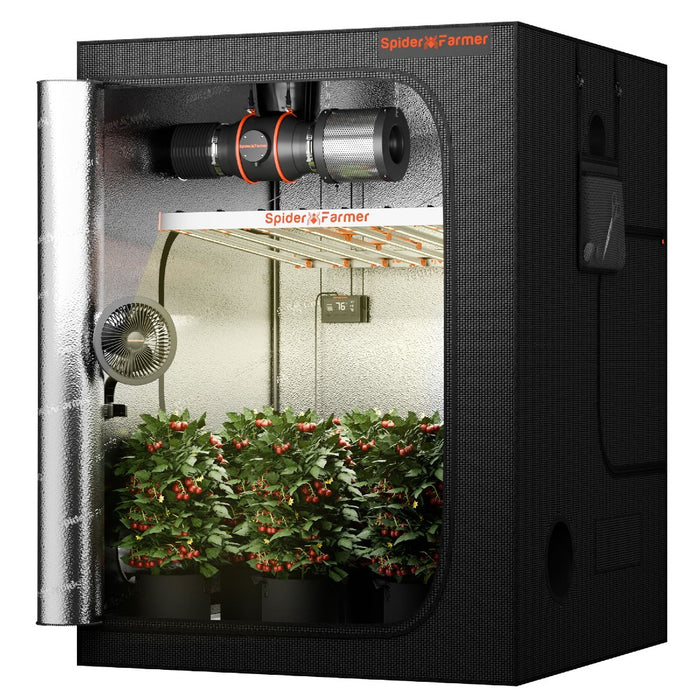 Spider Farmer® 5’x5’x6.5′ Complete Grow Tent Kit丨G8600 Full Spectrum LED Grow Light丨6” Clip Fan丨6” Ventilation System with Humidity and Temperature Controller | PRE-ORDER: In stock early-June  - LED Grow Lights Depot