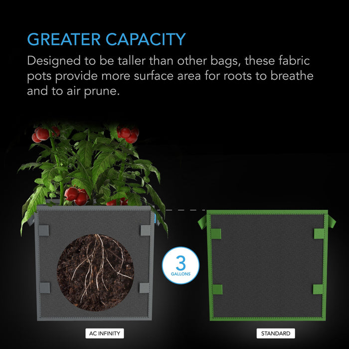 AC Infinity Heavy Duty Square Fabric Pots I 5 Gallon I 5-Pack  - LED Grow Lights Depot