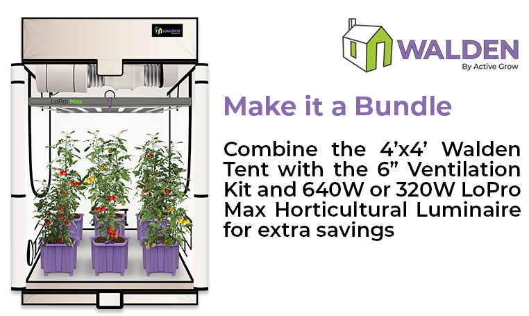 Active Grow Walden White Grow Tent 4' x 4' with 6″ Ventilation Kit – 395 CFM Inline Fan, Carbon Filter, Ducting & Hangers  - LED Grow Lights Depot
