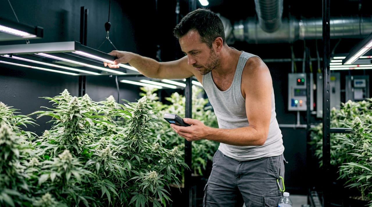 Grower adjusting under-canopy LED lights