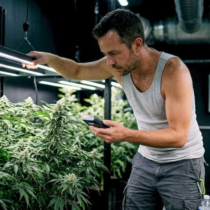Grower adjusting under-canopy LED lights