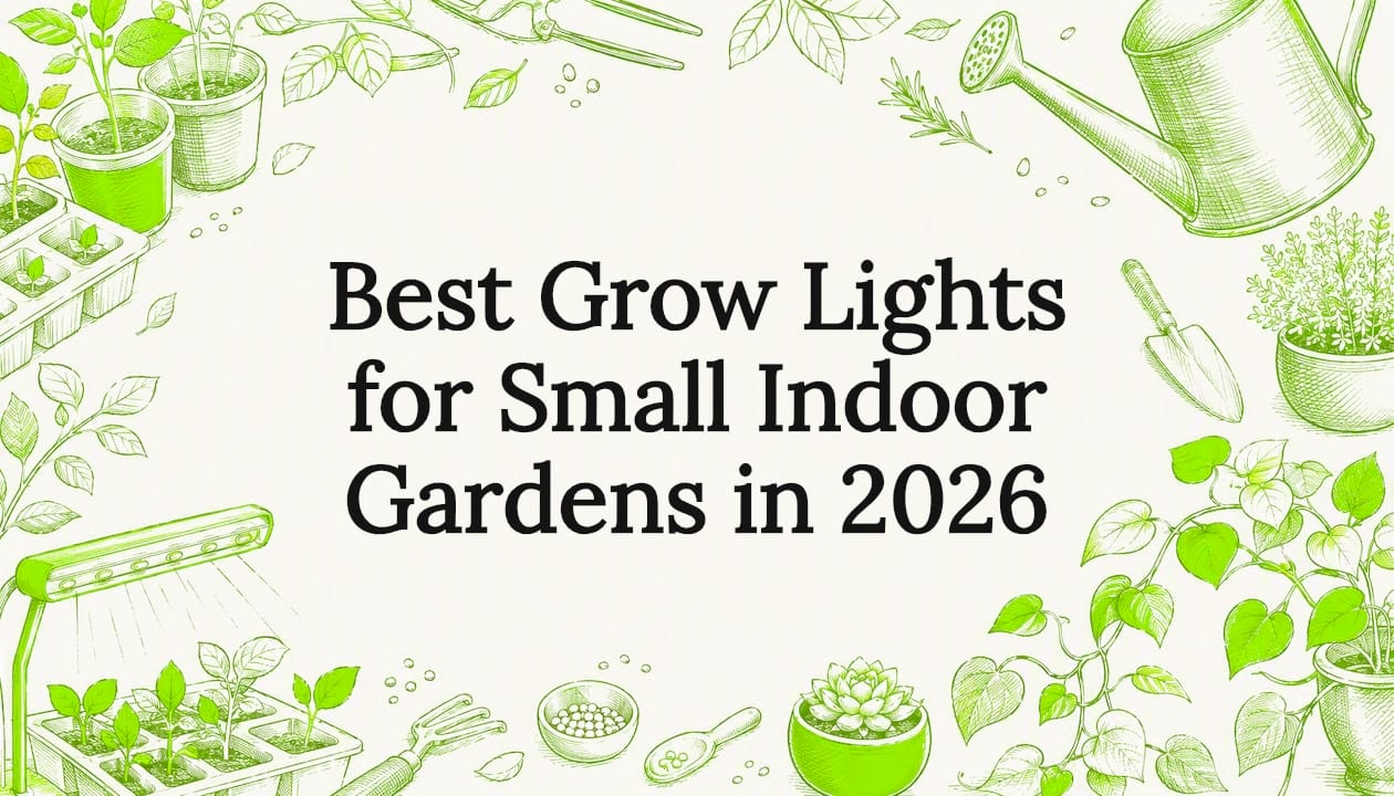 Decorative title card illustration for indoor grow lights article