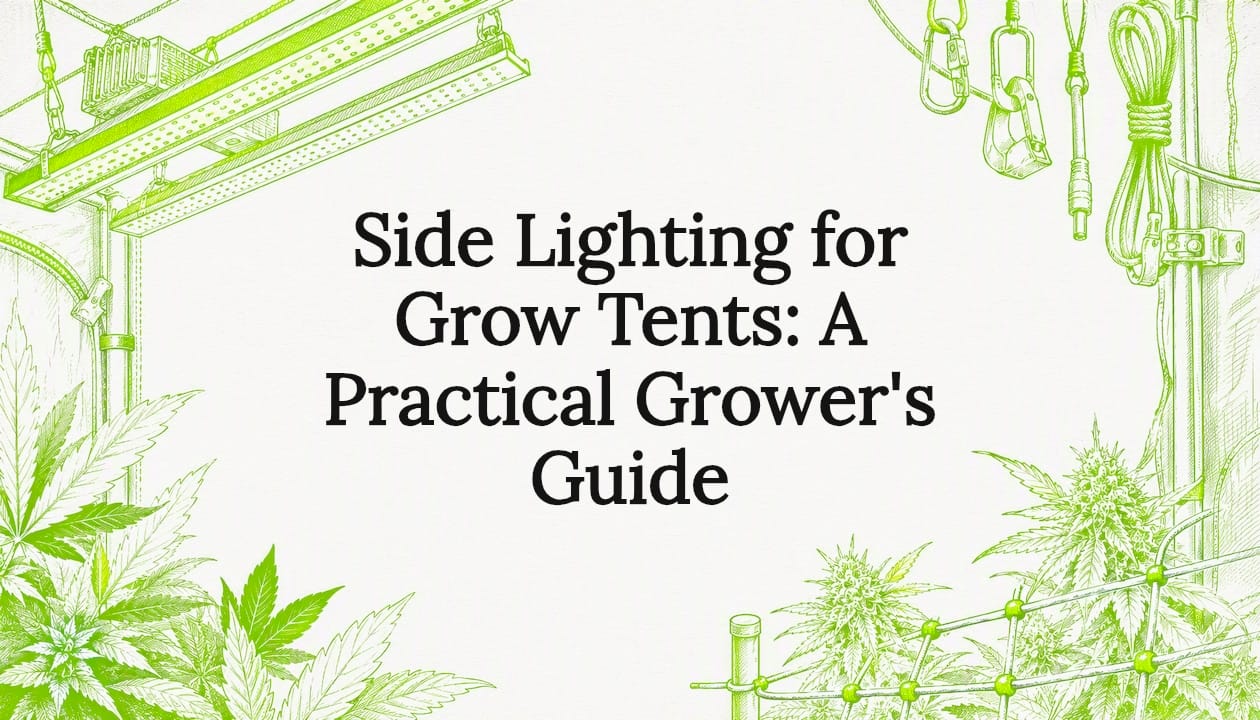 Decorative title card illustration for grow tent side lighting