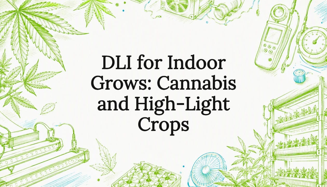 Decorative title card illustration for indoor grow lights and DLI article