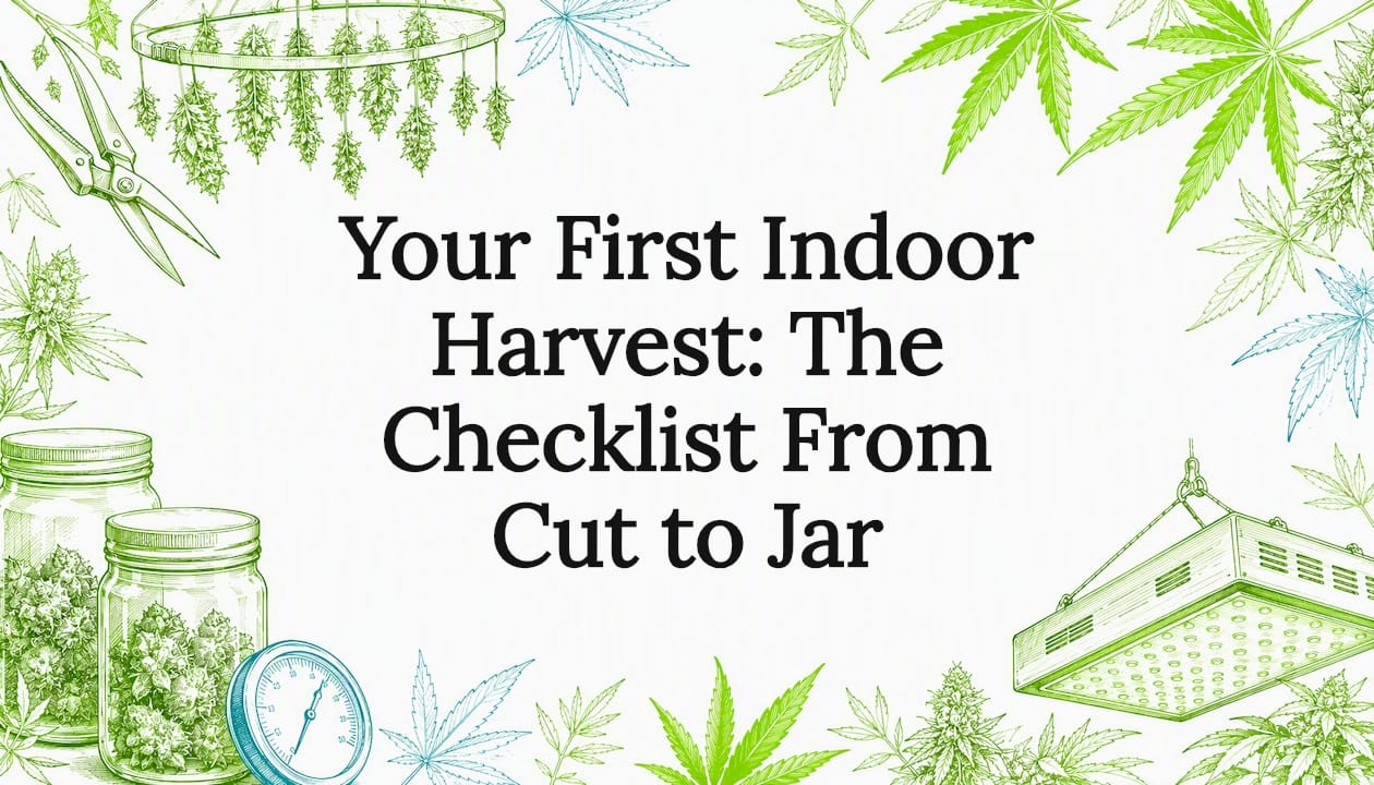 Decorative title card illustration for indoor harvest checklist