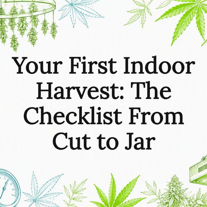 Decorative title card illustration for indoor harvest checklist