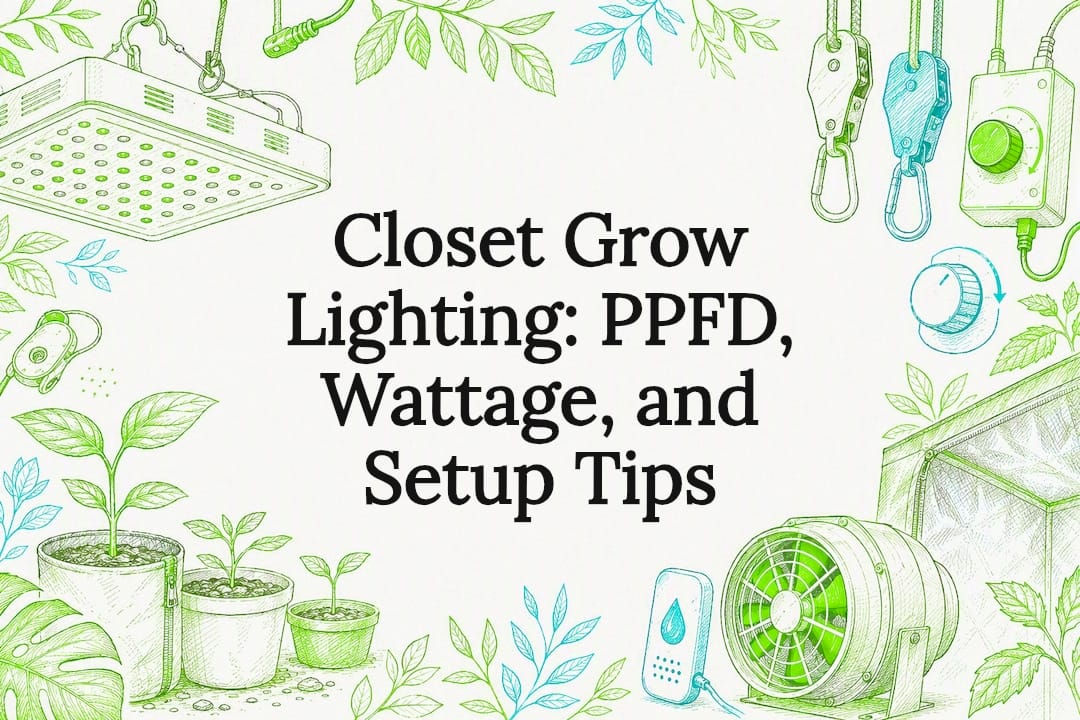 Decorative title card illustration themed on closet grow lighting