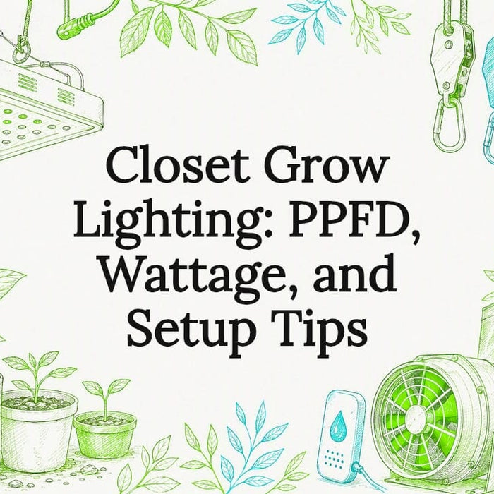 Decorative title card illustration themed on closet grow lighting