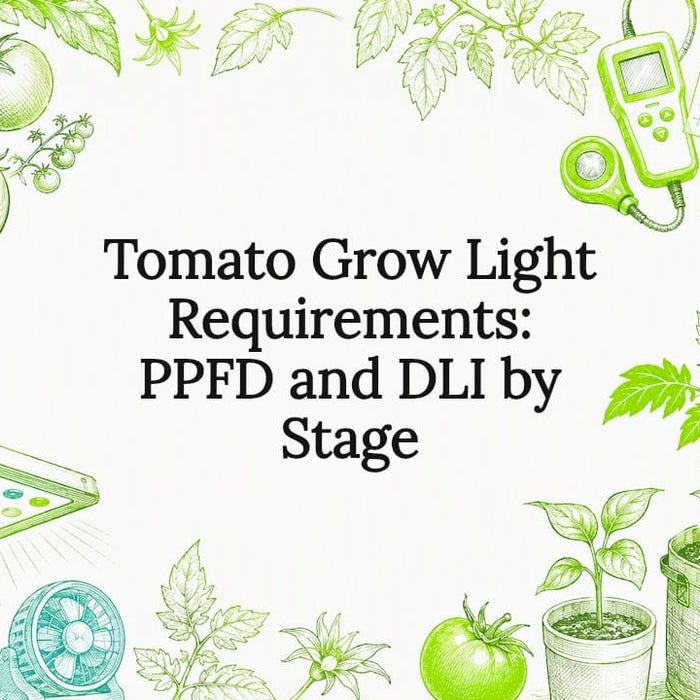 Decorative title card illustration for tomato grow light article