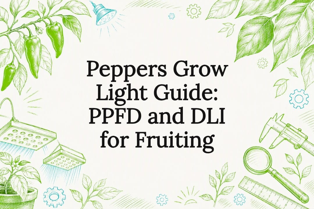 Decorative title card illustration for pepper grow light guide
