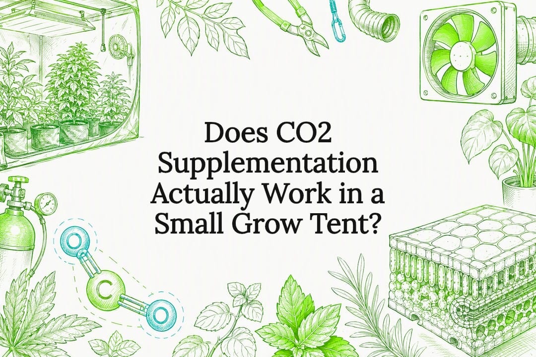 Decorative title card illustration with botanical and CO2 elements