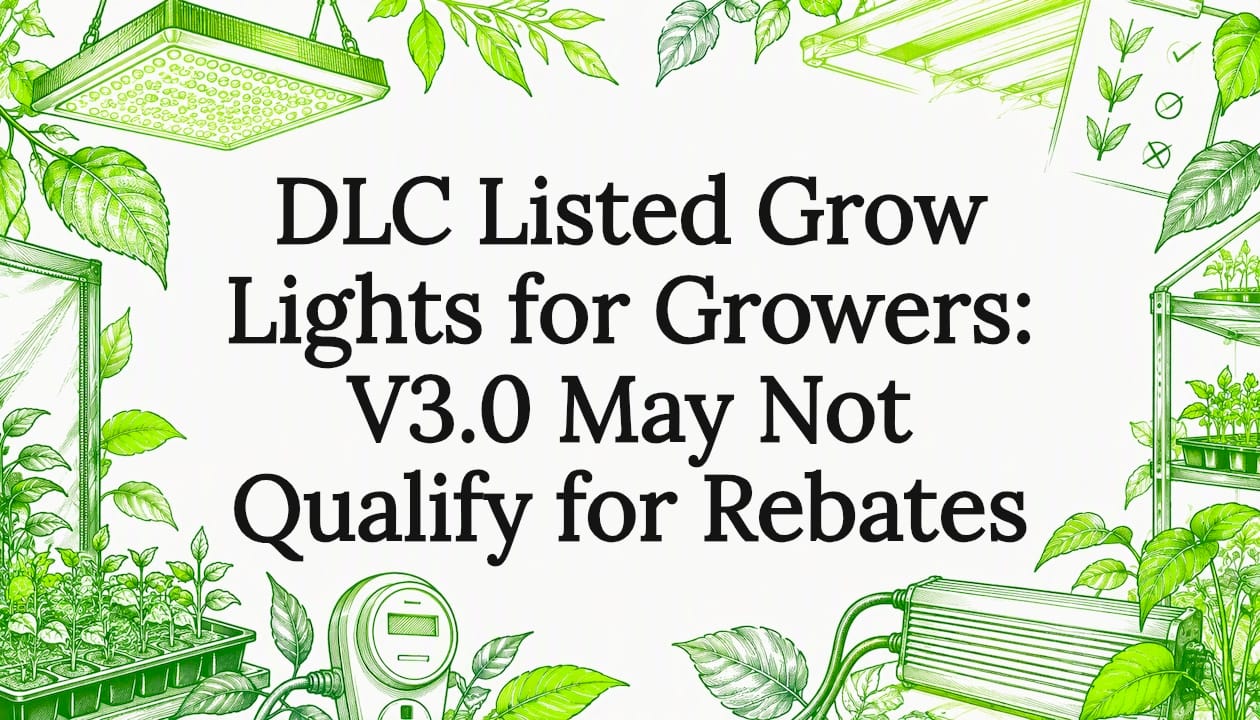 Illustrated title card about DLC grow light rebates