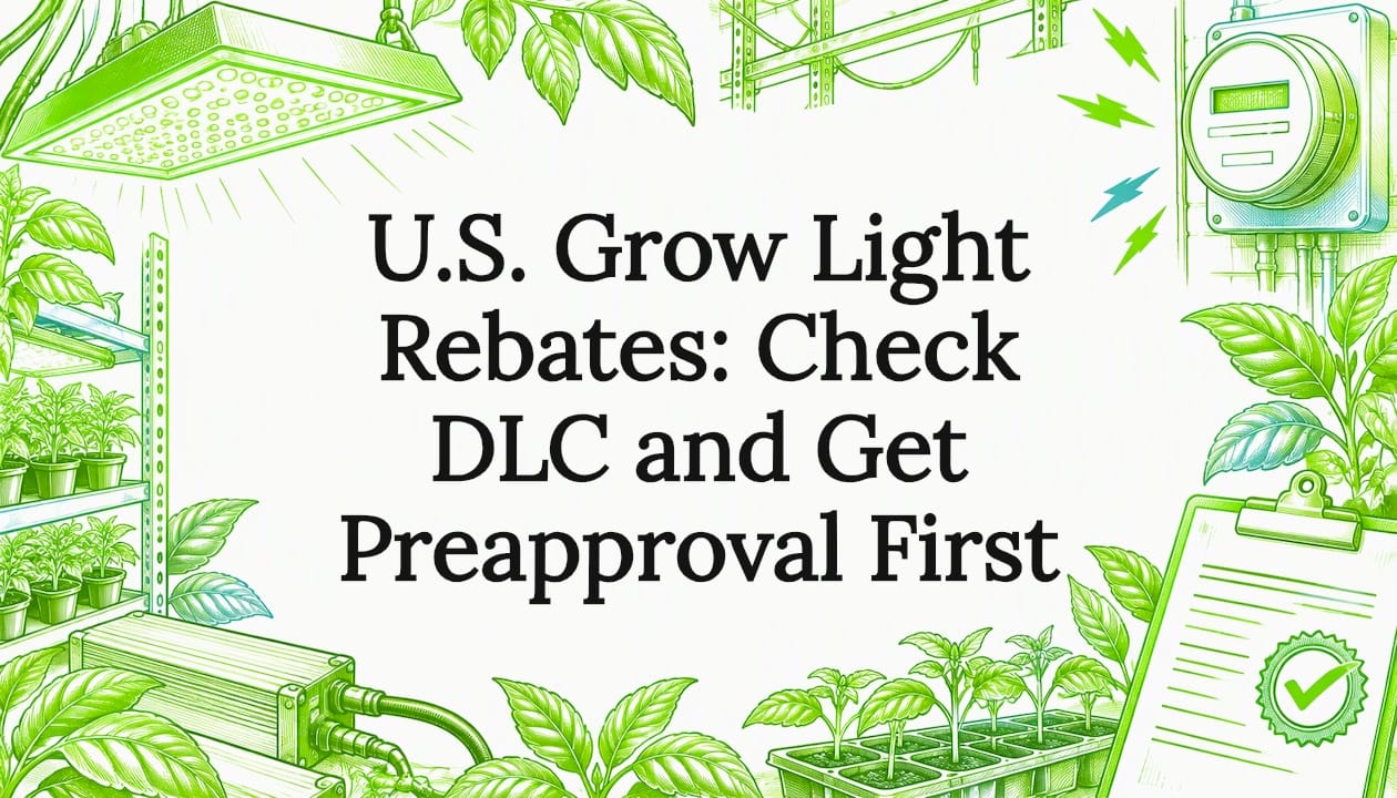 Sketches of grow lighting and rebate approval