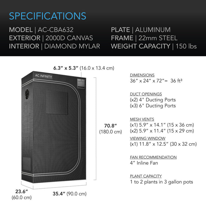ac infinity cloudlab advance grow tent AC Infinity CLOUDLAB 632 3' x 2' 2000D Diamond Mylar Advance Grow Tent