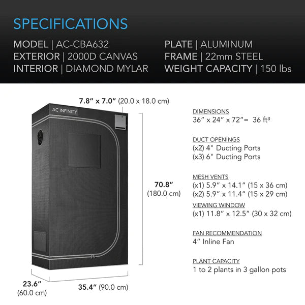 AC Infinity 2'x3' Grow Tent & Ventilation Kit  - LED Grow Lights Depot