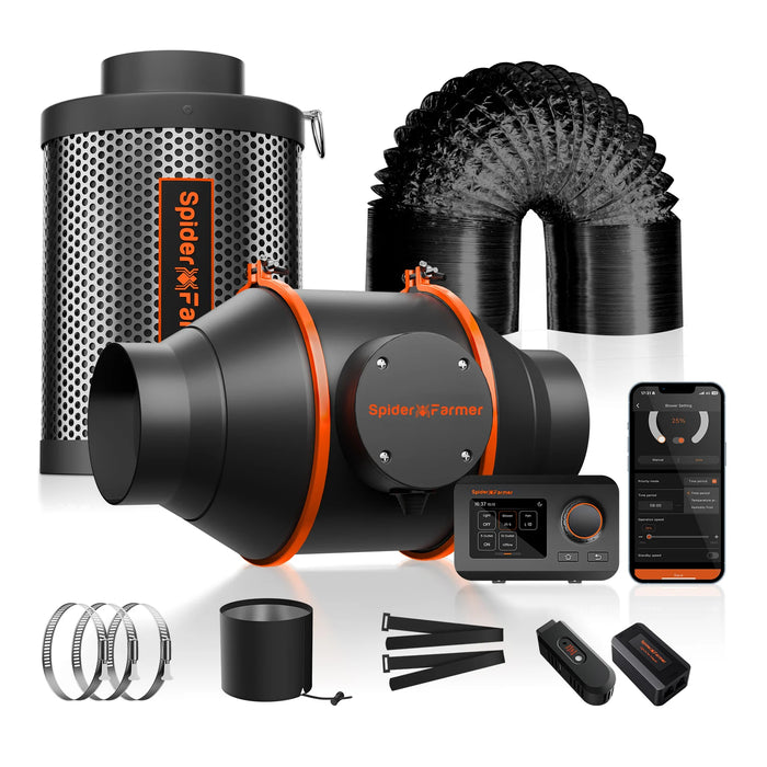 Spider Farmer G1500 Smart Grow Tent Kit | 150W Full Spectrum LED | 4″ Ventilation System | 6” Clip Fan | 2.3’x2.3’x5.2′ Grow Tent | APP Control via Bluetooth & Wi-Fi for Automated Lighting, Ventilation & Circulation - LED Grow Lights Depot