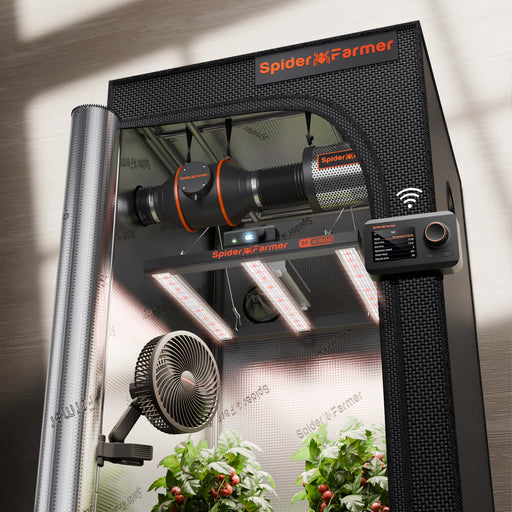 Spider Farmer G1500 Smart Grow Tent Kit | 150W Full Spectrum LED | 4″ Ventilation System | 6” Clip Fan | 2.3’x2.3’x5.2′ Grow Tent | APP Control via Bluetooth & Wi-Fi for Automated Lighting, Ventilation & Circulation - LED Grow Lights Depot