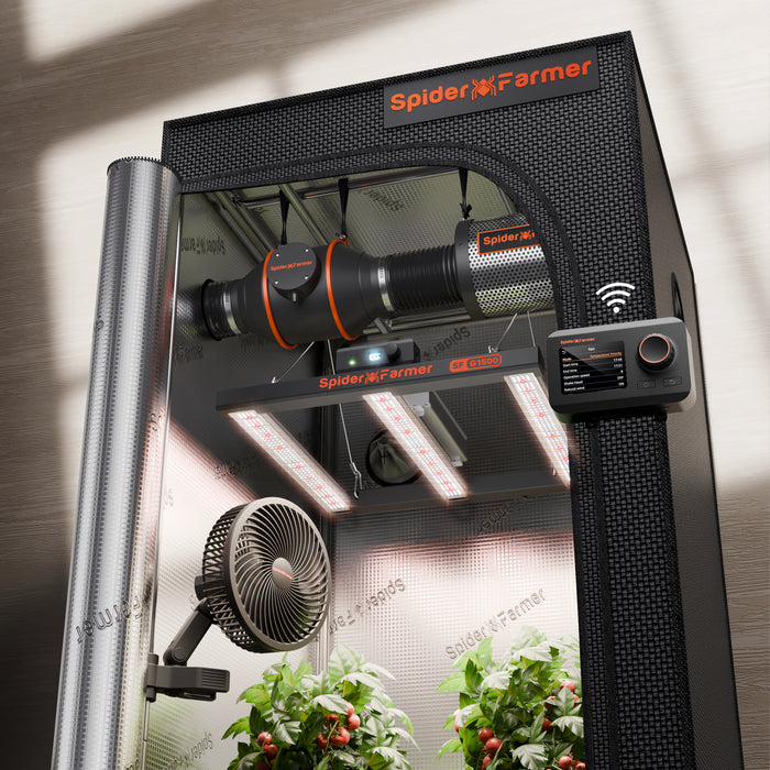 spider farm tent Farmer G1500 Smart Grow Kit | 150W Full Spectrum LED | 4″ Ventilation System | 6” Clip Fan | 2.3’x2.3’x5.2′ Grow Tent S&C Fabric garden pots prevent Design Baguettebag:Natur rec. MVPower Seitenmarkise Sichtschutz Windschutz,