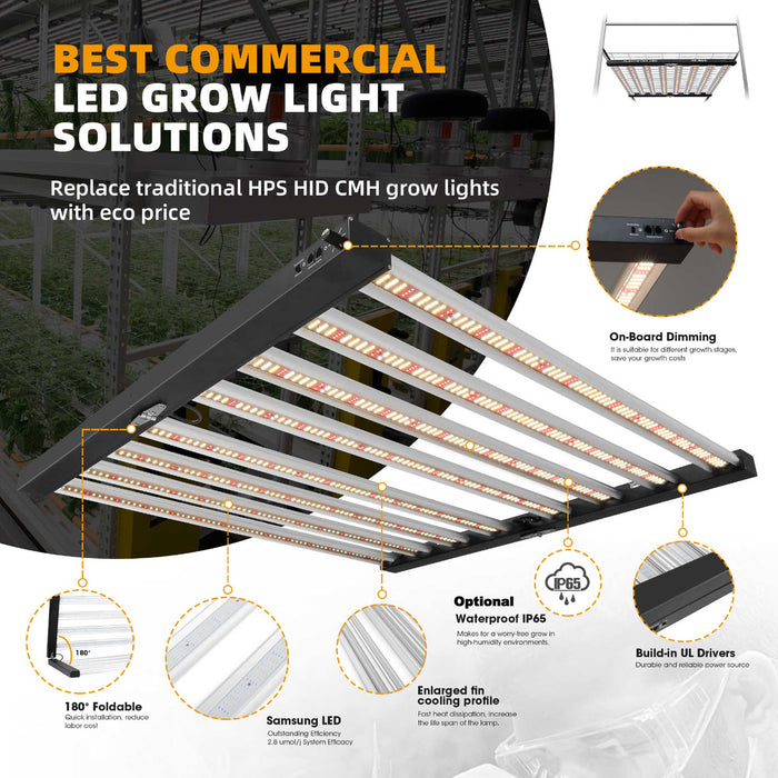 Helios 640 Watt Full Spectrum LED Grow Light | Foldable Bar Design with Manual Dimmer, RJ11 - LED Grow Lights Depot