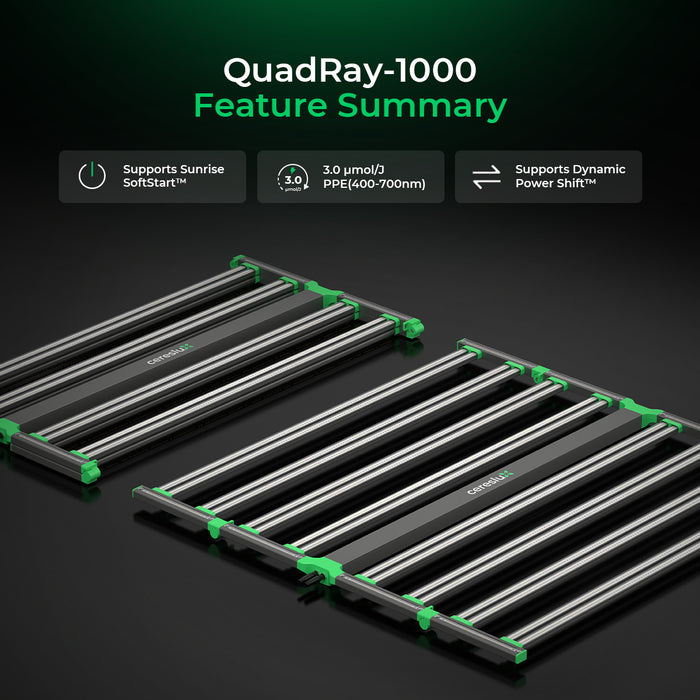 CeresLux QuadRay 1000W LED Grow Light 3.0 µmol/J Full Spectrum Commercial - LED Grow Lights Depot