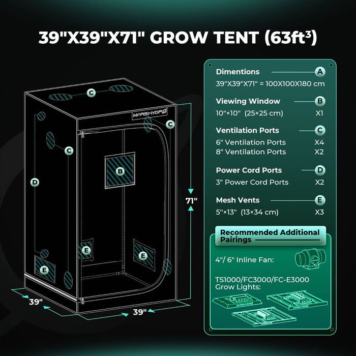 mars tents Mars Hydro 3' 3" x 3' 3" x 6' 1" (100cm x 100cm x 180cm) Indoor Grow