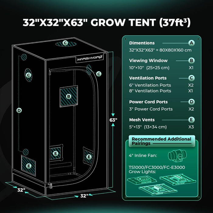 MARS HYDRO 2x2 Grow Tent Kit Complete 150W TS1000 Dimmable Full Specturm, 27