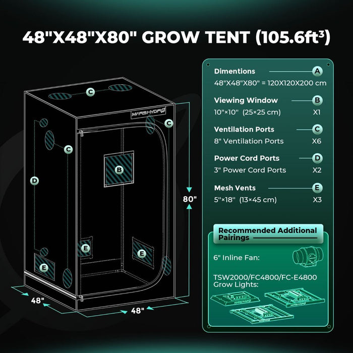 Mars Hydro TSW 2000 & 4'x4' Complete Grow Tent Kit with 6" iFresh Fan Kit  - LED Grow Lights Depot