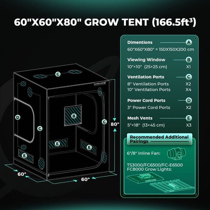 2.5x2.5 grow tent Mars Hydro 5' x 5' x 6' 8" (150cm x 150cm x 200cm) Indoor Grow Tent
