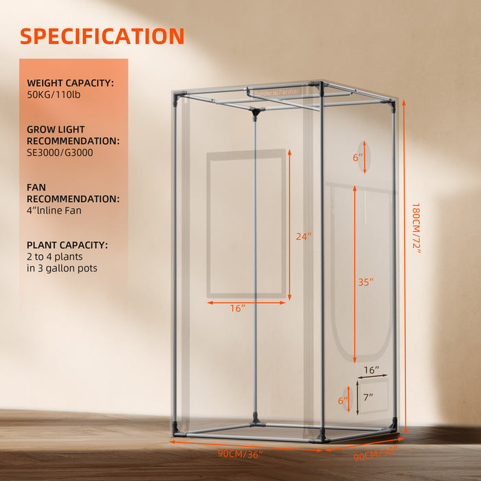 grow tent size for 3 plants Spider Farmer 3' x 3' x 6′ (90cm x 90cm x 180cm) 2000D Oxford Indoor G — LED Grow Lights Depot