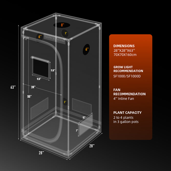 grow tent 70x70x160 Spider Farmer 2.3' x 2.3' x 5.2′ (70cm x 70cm x 160cm) Indoor Grow Ten — LED Grow Lights Depot