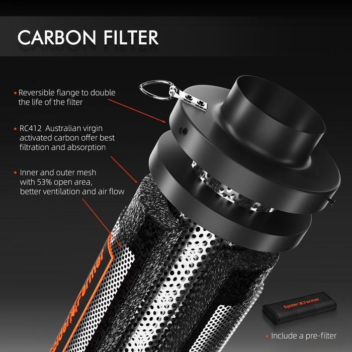 best grow tent inline fan Spider Farmer Ventilation Kit 6" Inline Duct Fan & Carbon Filter Combo