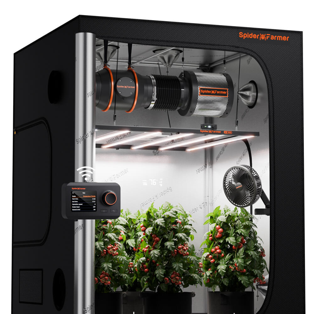 Spider Farmer 5’x5’x6.5′ Complete Grow Tent Kit | SE7000 LED Grow Light | 6” Inline Fan with GGS Controller