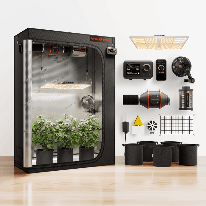 Spider Farmer 2'x4' Complete Grow Tent Kit | SF2000 200W Full Spectrum LED | GGS Controller | 4" Ventilation System with 6" Clip Fan | GGS Soil Sensor - LED Grow Lights Depot