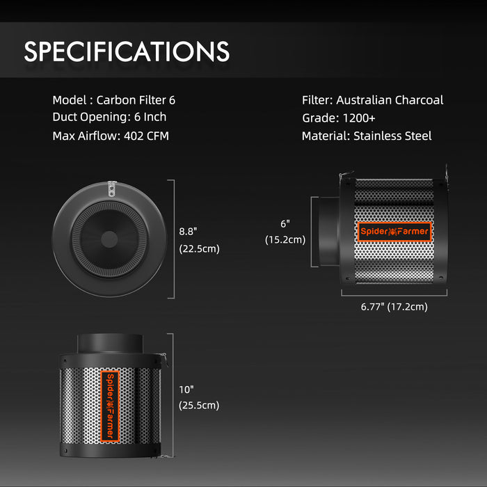 Spider Farmer Inline Air Ducting Fan Carbon Filter System with Smart Controller for Indoor Size: 4