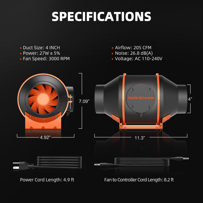 fan size for grow tent Spider Farmer SF1000D LED Grow Light + 2' x 2' Grow Tent + Inline Fan