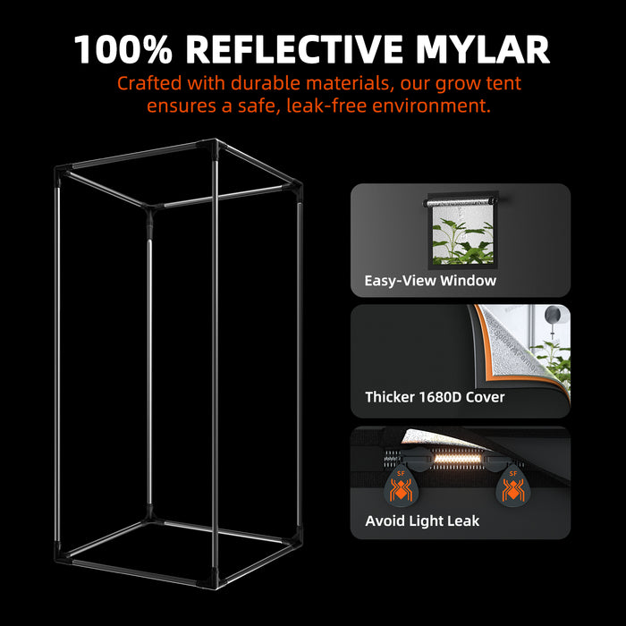 Spider Farmer 2’x2′ Complete Grow Tent Kit | SF1000 Bridgelux high-efficiency Full Spectrum LED Grow Light | 6” Clip Fan