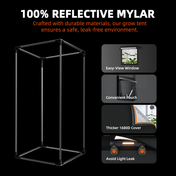 Spider Farmer 2′x4′ Complete Grow Tent Kit丨SF2000 Full Spectrum LED Grow Light丨6” Clip Fan丨4” Ventilation System with Speed Controller
