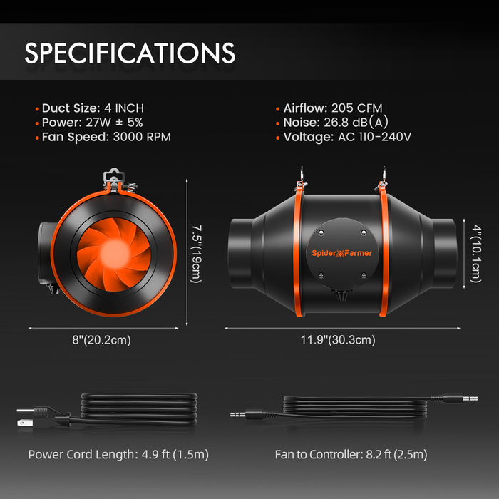 Spider Farmer 140 x 70 x 200 cm Complete Grow Tent Kit | G4500 320W App-Controlled LED Grow Light | 6” Clip-on Fan