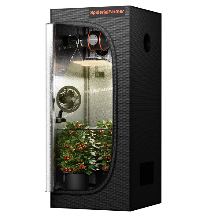 Spider Farmer 2′x2′ Complete Grow Tent Kit丨SF1000 Full Spectrum LED Grow Light丨4” Ventilation System With Speed Controller With RJ12 port
