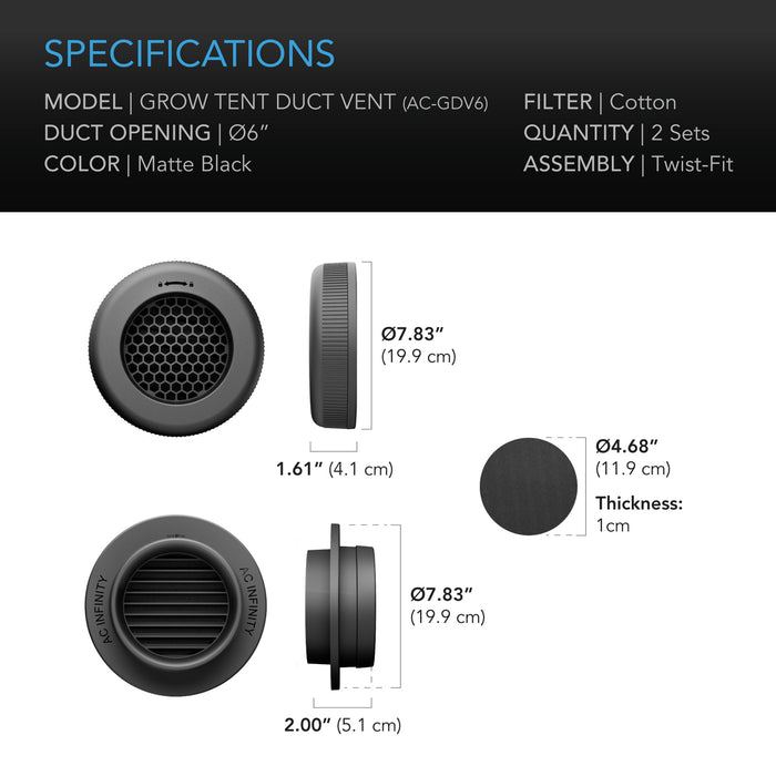 grow tent passive intake AC Infinity Grow Tent Duct Vent Attachment | 6-Inch 2 Pack