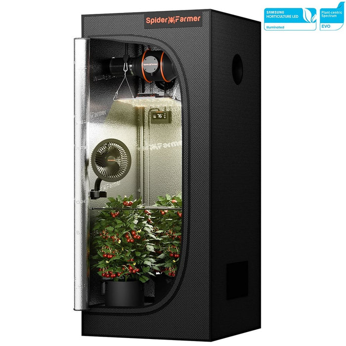 complete grow tent kits cheap Spider Farmer 2’x2′ Complete Grow Tent Kit丨SF1000 301H EVO Full Spectrum LED Grow Light丨4” Ventilation System With Speed Controller With RJ12 port