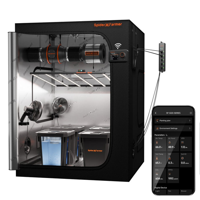 Spider Farmer Smart Hydroponic DWC 5x5 Grow Tent Kit | 4-Bucket System with G7000 730W LED, 6” Inline Fan, 2 Clip Fans, GGS Power Strip, WiFi-Integrated Controls - LED Grow Lights Depot