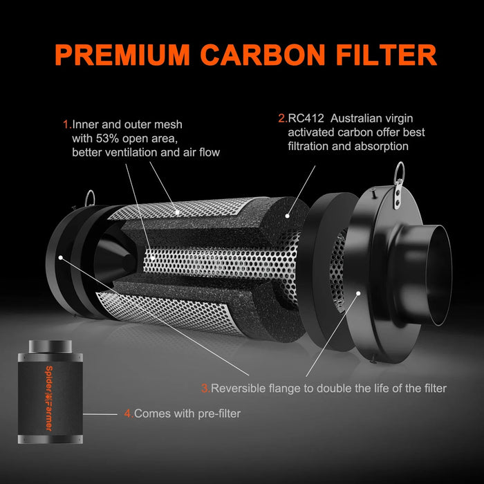 Spider Farmer 6-Inch Air Carbon Filter Odor Control for Inline Ducting Fan  - LED Grow Lights Depot