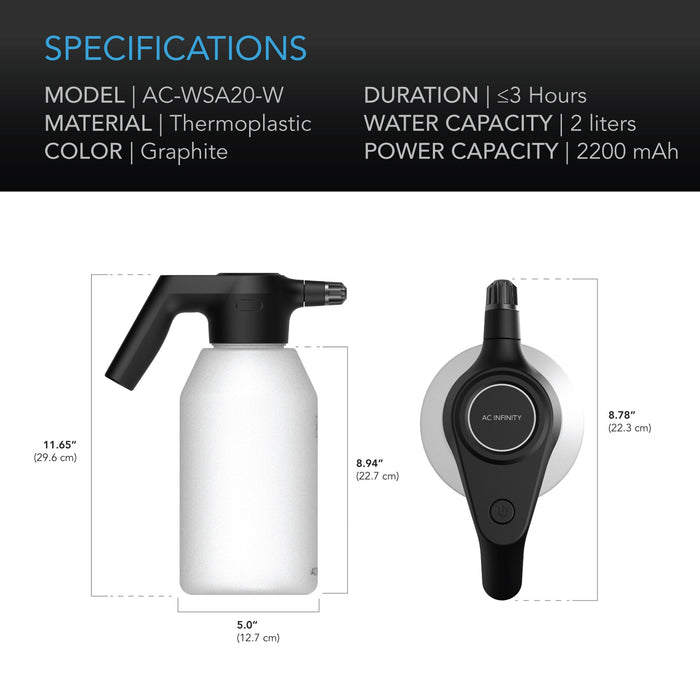 sprayer garden aqua systems AC Infinity Automatic Water Sprayer 2-Liter Electric Mister Frost