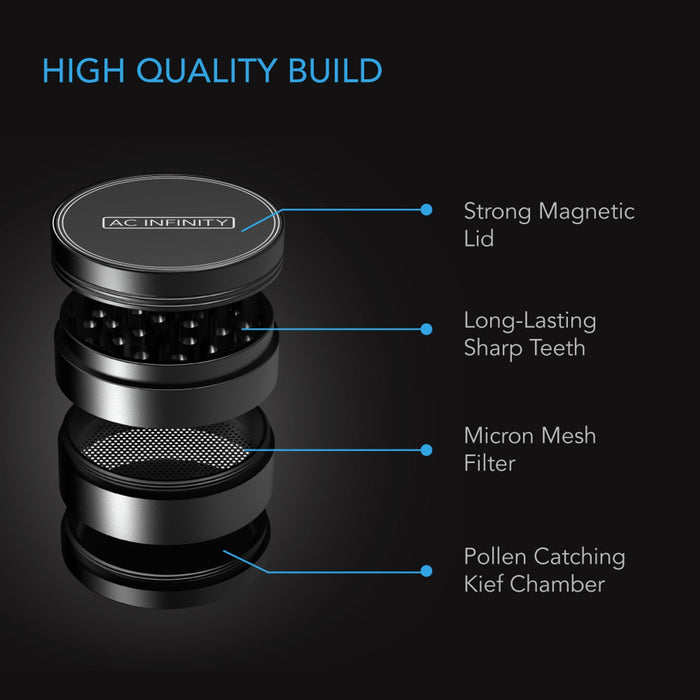 AC Infinity 3-Chamber Spice Grinder | Gun Metal | 2"  - LED Grow Lights Depot