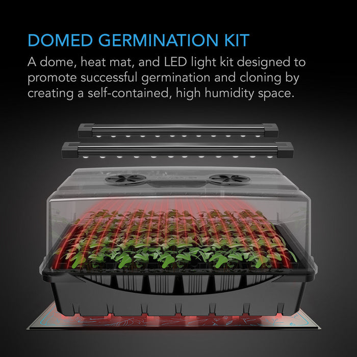 AC Infinity Humidity Dome | Germination Kit w/ Seedling Heat Mat and LED Grow Light Bars | 5x8 Cell Tray  - LED Grow Lights Depot