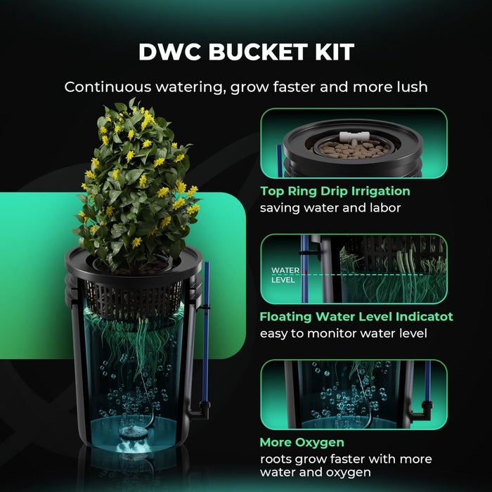 Mars Hydro 5 Gallon DWC Hydroponic System Kit with 2 Buckets  - LED Grow Lights Depot