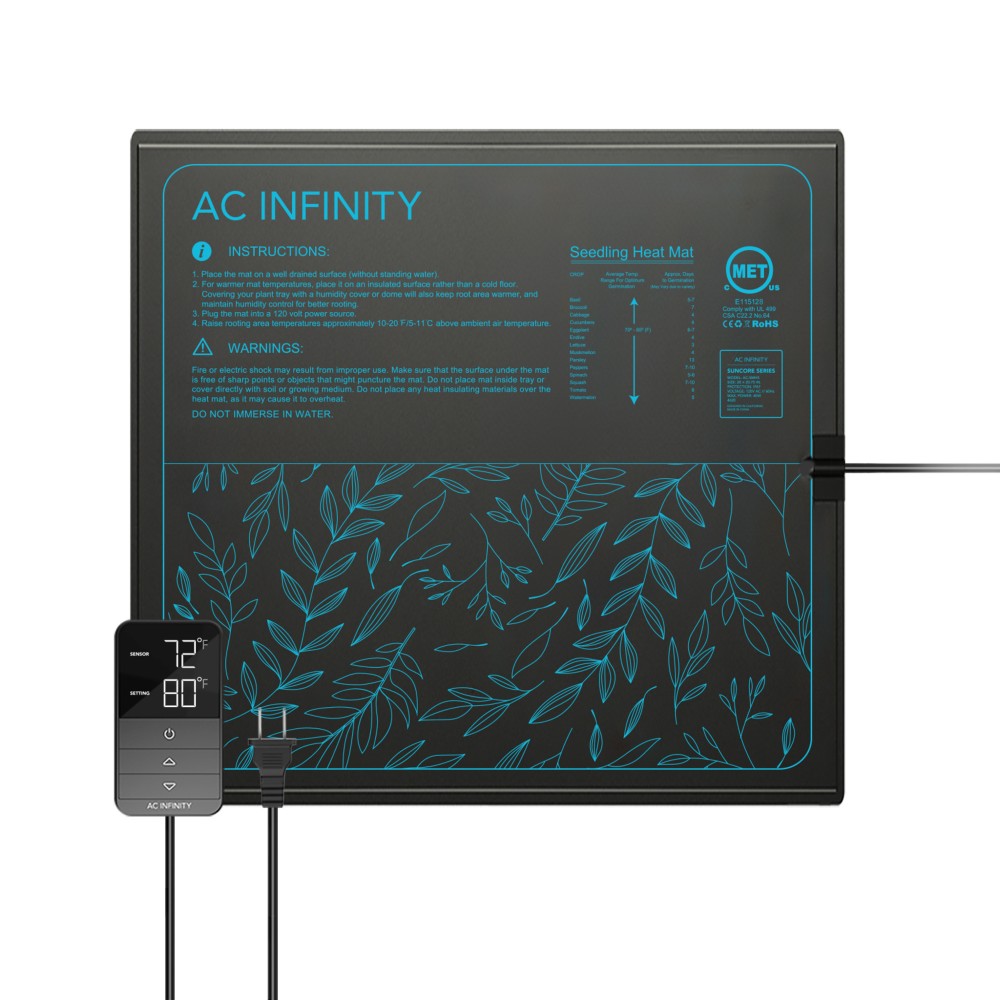 AC Infinity Seedling Heat Mat 10x20.75" With Digital Thermostat - Waterproof Warming Pad For Plant Germination