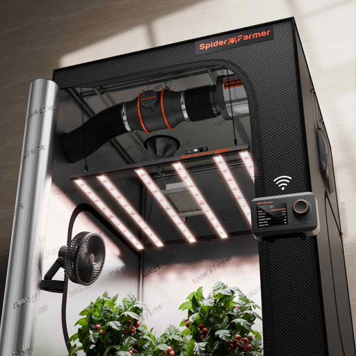 Spider Farmer 4'x4'x6.5' Complete Grow Tent Kit | G5000 480W WiFi & Bluetooth App-Controlled LED | 6" Ventilation System | GGS AC10 Power Strip Kit - LED Grow Lights Depot