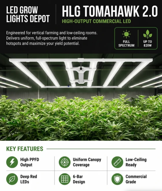 820W 6-Bar Full Spectrum LED Grow Light | Commercial Vertical Farm Fixture